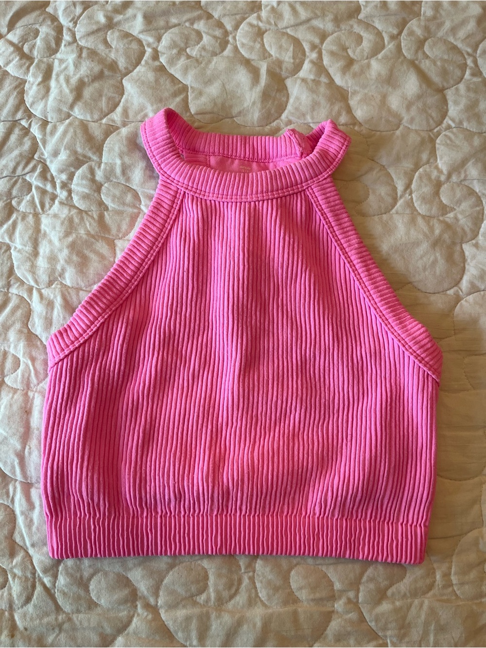 aerie Hot Pink Ribbed Cropped Tank size Small